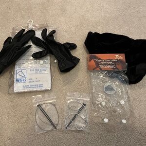 Riding gloves, Velvet helmet cover, throat latch